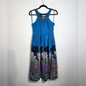 Anthropologie Moulinette Soeurs Blue Island Nightfall Beaded Dress Sz 4 Silk